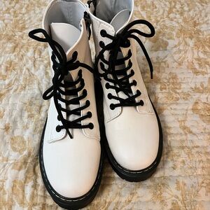Dr. Martens White and Black Lace-Up Combat Boots